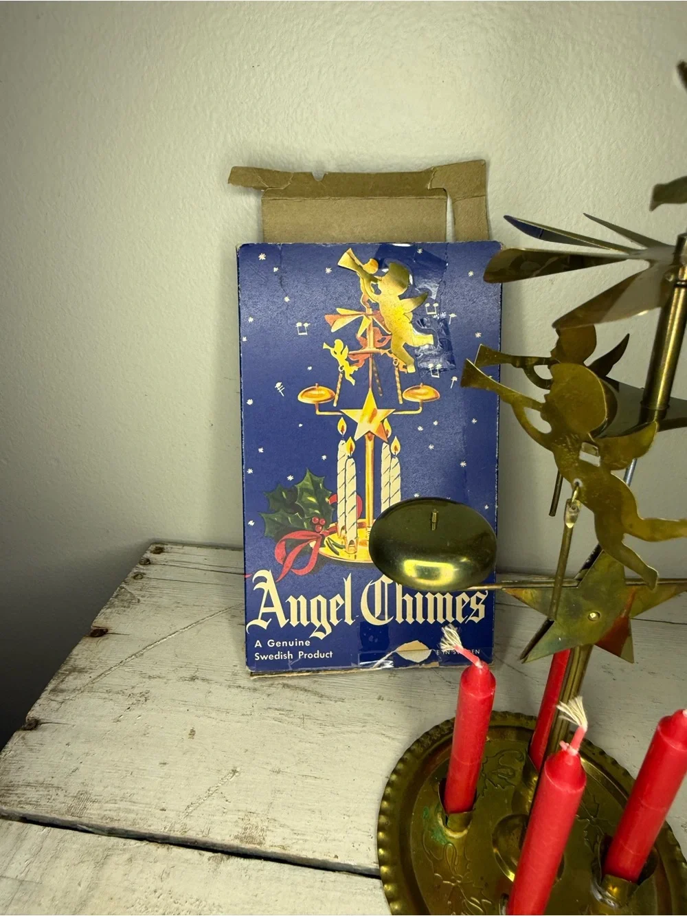 Vintage IOB Christmas Angel Candle Sweden Chimes With Original Box & Candles